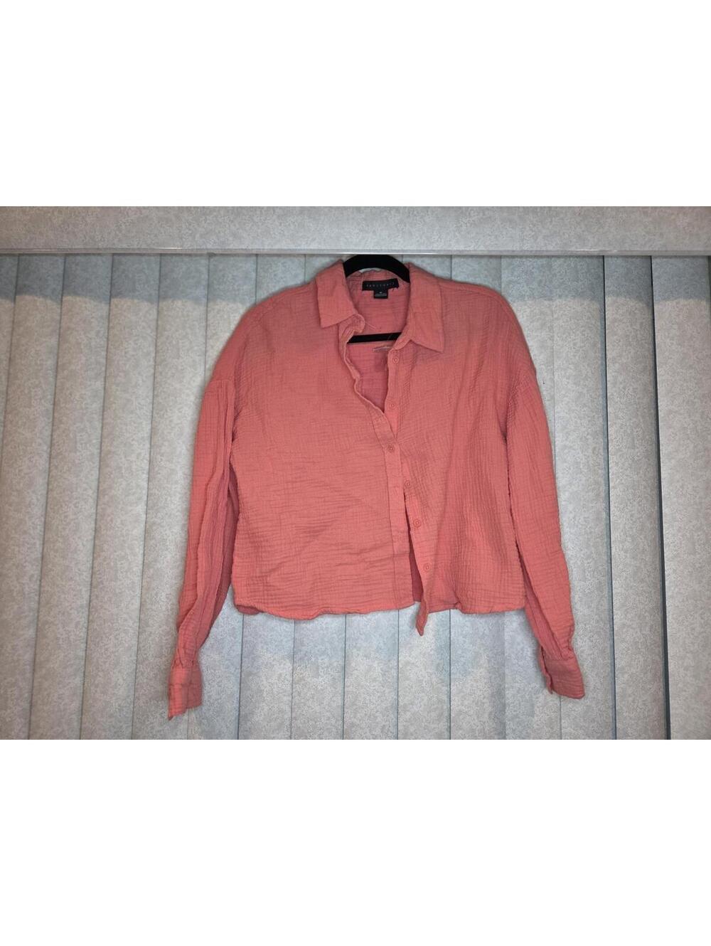 Sanctuary Coral Pink Crinkled Button Front Long Sleeve Blouse Size M